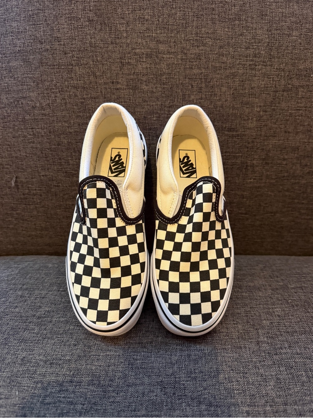 Vans Kids Checkerboard Slip-On Sneakers Black and White